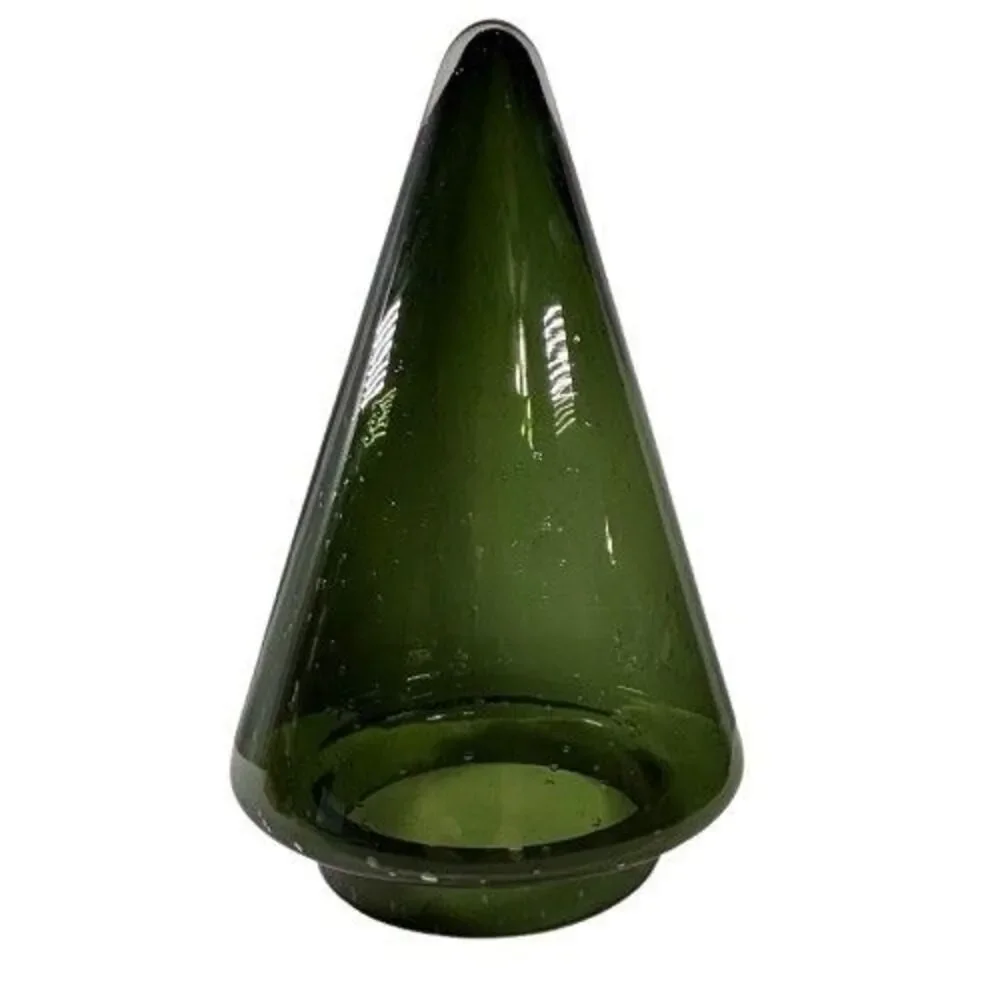 Lg Christmas Tree Art Glass Table Decoration Controlled Bubbles Hand Blown 11.5